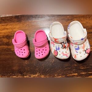 CROCS Kids' Pink and White Clogs with Fun Designs
